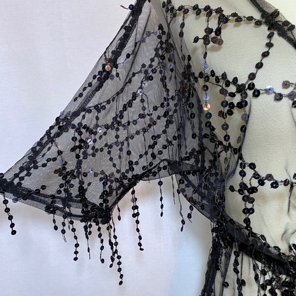 Sheer Black Lace Beach Coverup Robe with Sequins - Picture 7 of 14